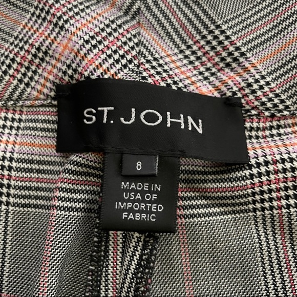 ST JOHN silk wool blend glen plaid trousers checked academia straight leg - Picture 2 of 11